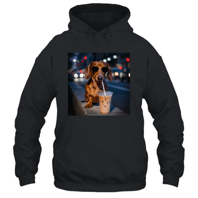 Funny Dachshund Drinking Iced Coffee Dog Meme Lover Humor Shirt & Tank Top | teecentury