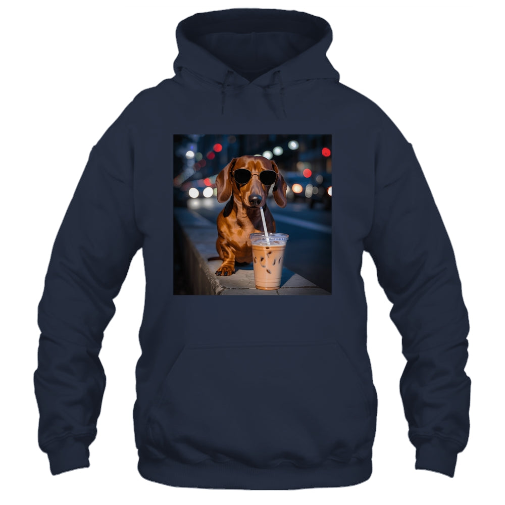 Funny Dachshund Drinking Iced Coffee Dog Meme Lover Humor Shirt & Tank Top | teecentury