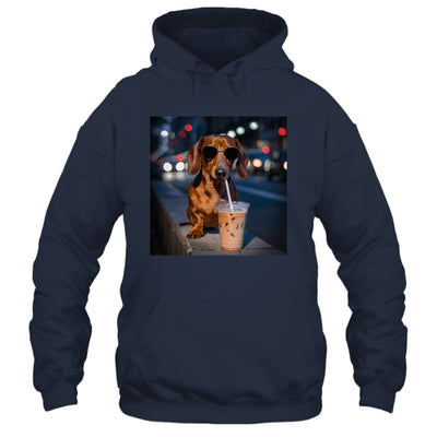 Funny Dachshund Drinking Iced Coffee Dog Meme Lover Humor Shirt & Tank Top | teecentury
