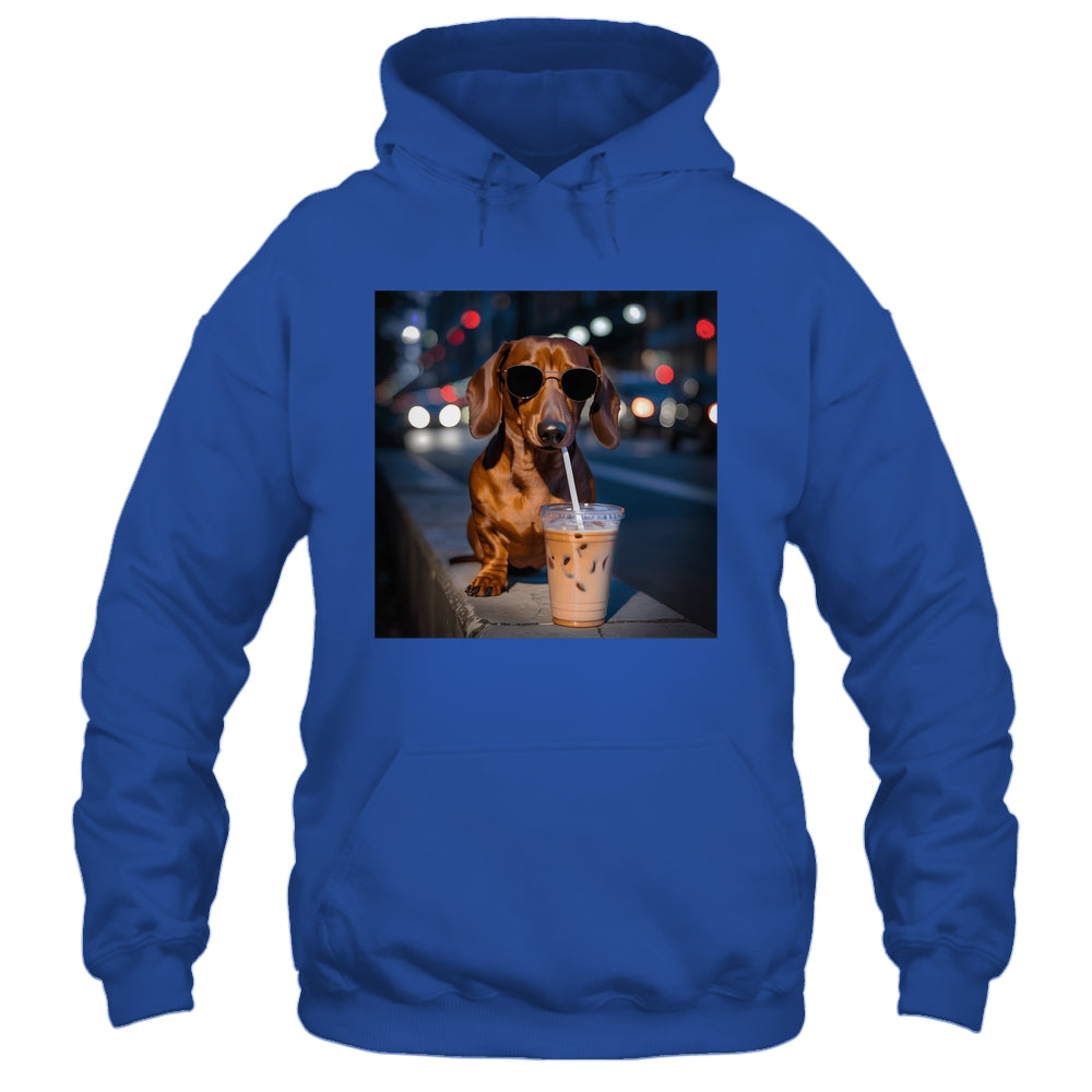 Funny Dachshund Drinking Iced Coffee Dog Meme Lover Humor Shirt & Tank Top | teecentury