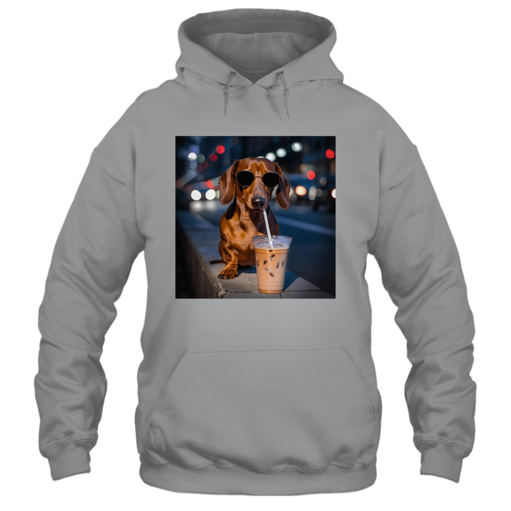 Funny Dachshund Drinking Iced Coffee Dog Meme Lover Humor Shirt & Tank Top | teecentury