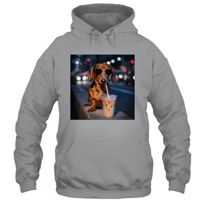 Funny Dachshund Drinking Iced Coffee Dog Meme Lover Humor Shirt & Tank Top | teecentury