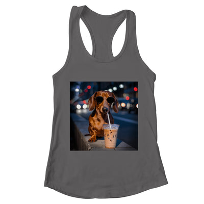 Funny Dachshund Drinking Iced Coffee Dog Meme Lover Humor Shirt & Tank Top | teecentury