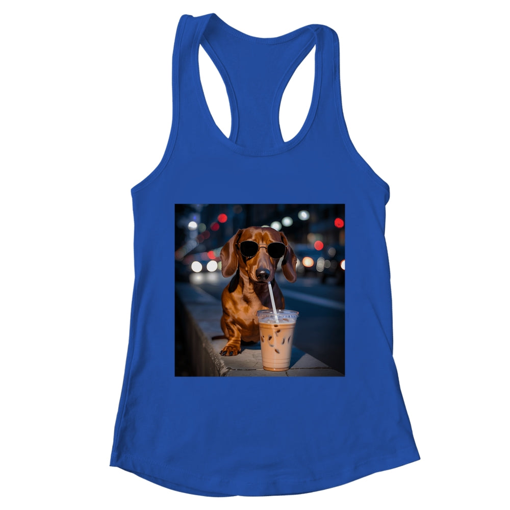 Funny Dachshund Drinking Iced Coffee Dog Meme Lover Humor Shirt & Tank Top | teecentury