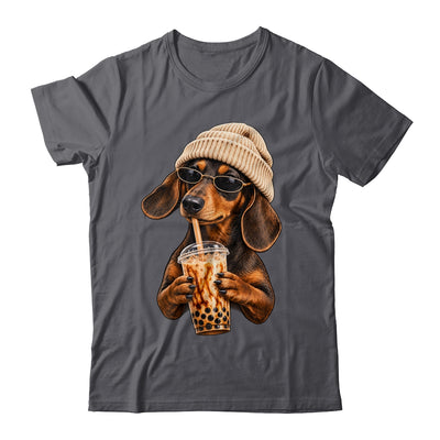 Funny Dachshund Hipster Dog Wiener Drinking Iced Coffee Shirt & Tank Top | teecentury