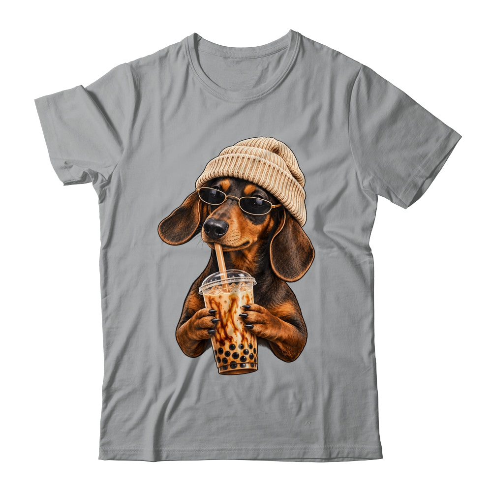 Funny Dachshund Hipster Dog Wiener Drinking Iced Coffee Shirt & Tank Top | teecentury
