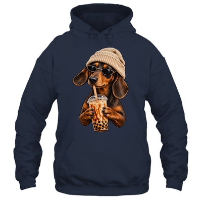 Funny Dachshund Hipster Dog Wiener Drinking Iced Coffee Shirt & Tank Top | teecentury