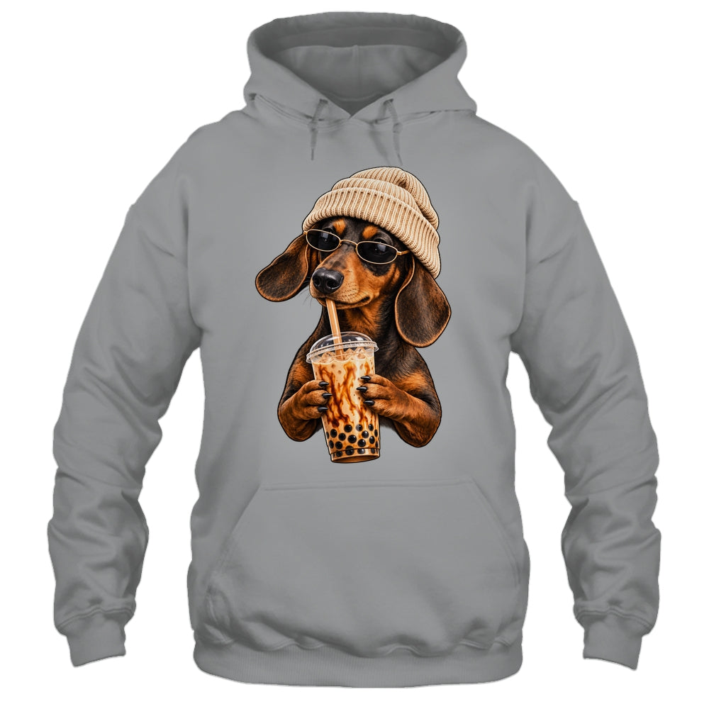 Funny Dachshund Hipster Dog Wiener Drinking Iced Coffee Shirt & Tank Top | teecentury