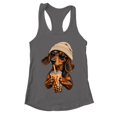Funny Dachshund Hipster Dog Wiener Drinking Iced Coffee Shirt & Tank Top | teecentury