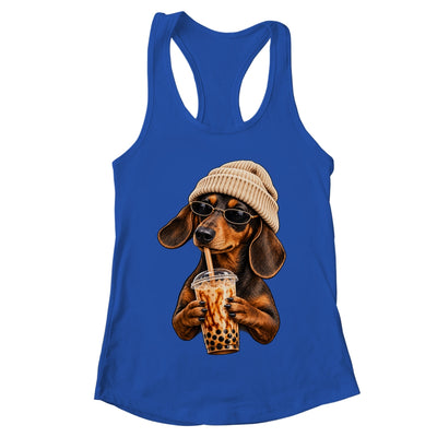 Funny Dachshund Hipster Dog Wiener Drinking Iced Coffee Shirt & Tank Top | teecentury