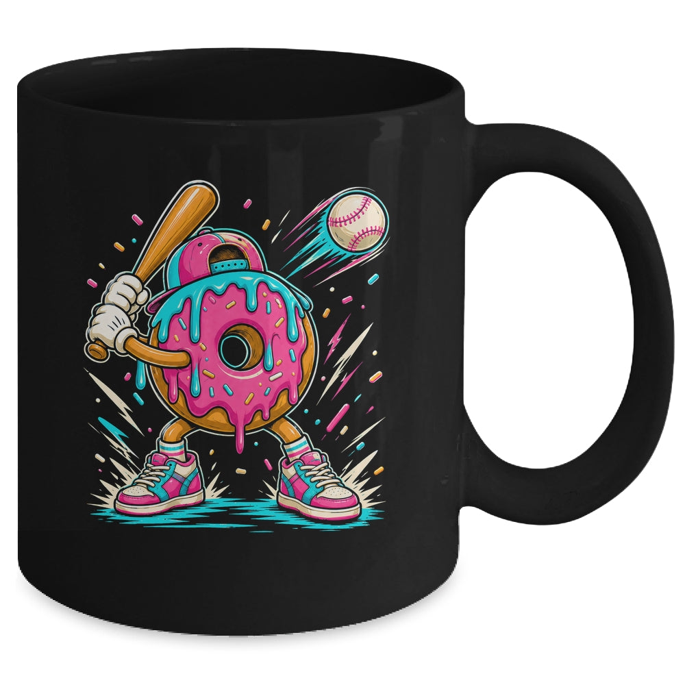Funny Donut Playing Baseball Drip Ice Dream Boys Kids Mug | teecentury