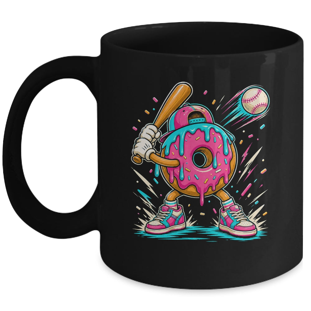 Funny Donut Playing Baseball Drip Ice Dream Boys Kids Mug | teecentury