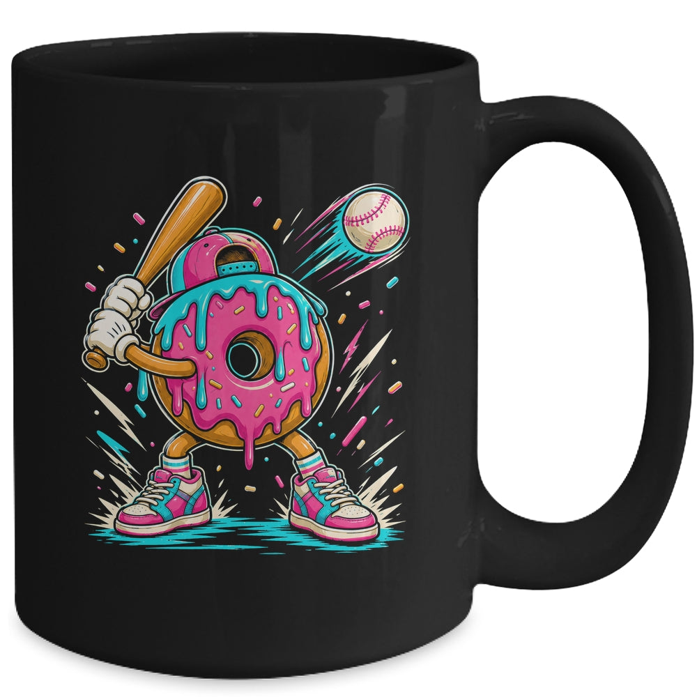 Funny Donut Playing Baseball Drip Ice Dream Boys Kids Mug | teecentury
