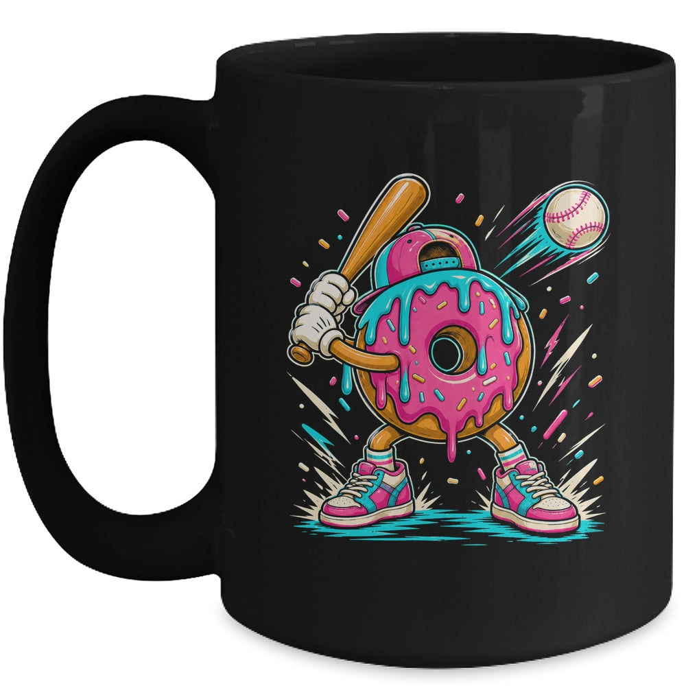 Funny Donut Playing Baseball Drip Ice Dream Boys Kids Mug | teecentury