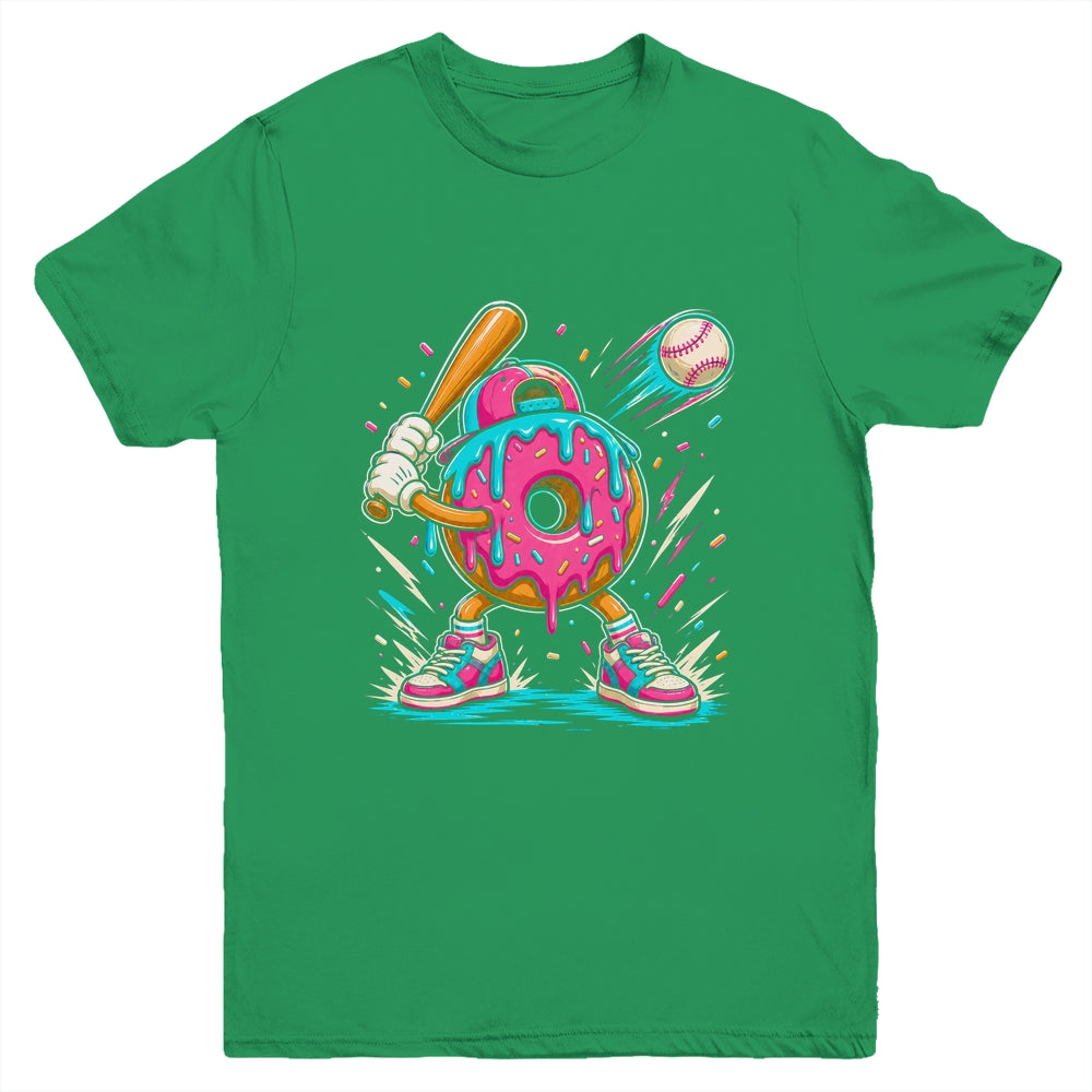 Funny Donut Playing Baseball Drip Ice Dream Boys Kids Youth Shirt | teecentury