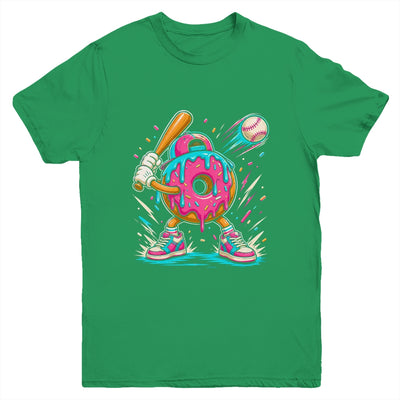 Funny Donut Playing Baseball Drip Ice Dream Boys Kids Youth Shirt | teecentury