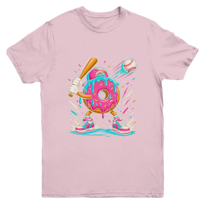 Funny Donut Playing Baseball Drip Ice Dream Boys Kids Youth Shirt | teecentury