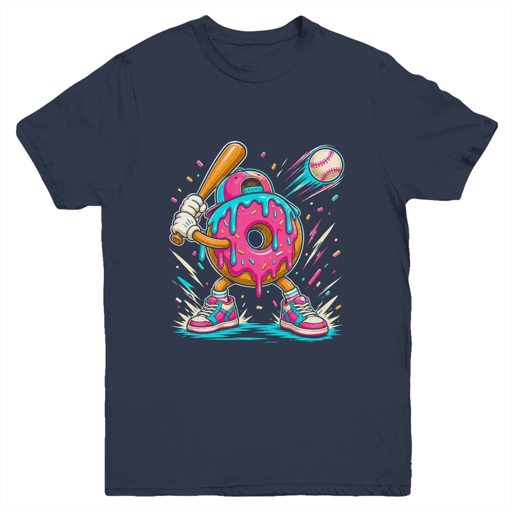 Funny Donut Playing Baseball Drip Ice Dream Boys Kids Youth Shirt | teecentury