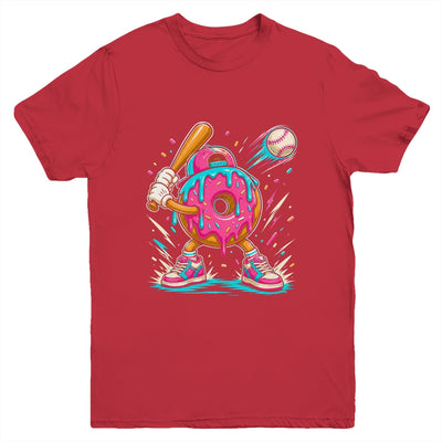 Funny Donut Playing Baseball Drip Ice Dream Boys Kids Youth Shirt | teecentury