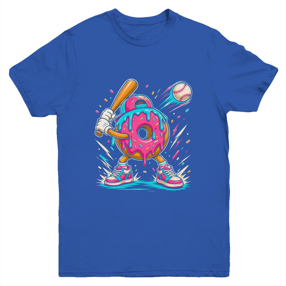 Funny Donut Playing Baseball Drip Ice Dream Boys Kids Youth Shirt | teecentury
