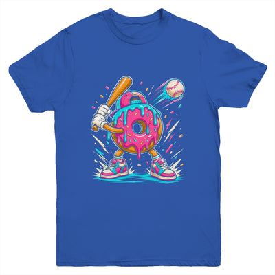 Funny Donut Playing Baseball Drip Ice Dream Boys Kids Youth Shirt | teecentury
