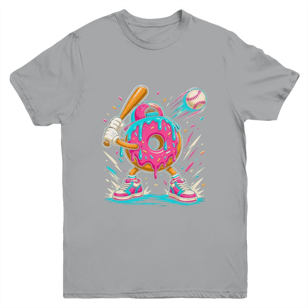 Funny Donut Playing Baseball Drip Ice Dream Boys Kids Youth Shirt | teecentury