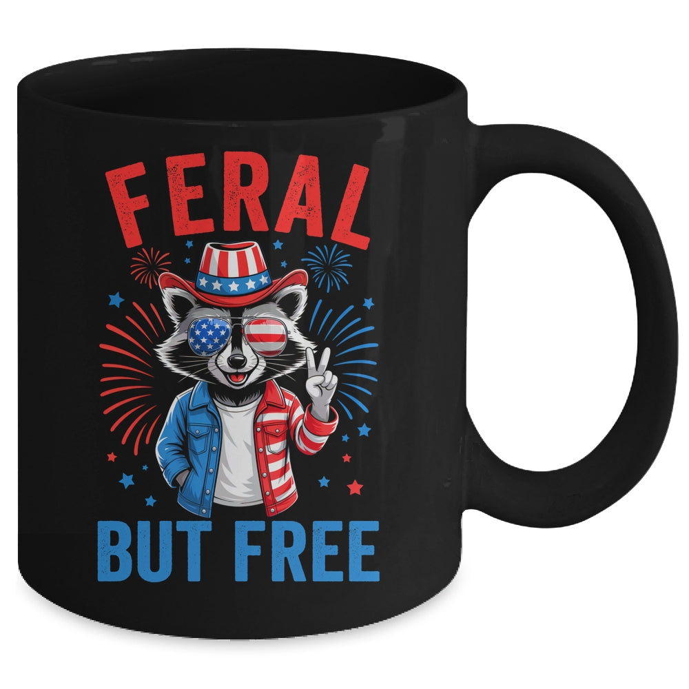 Funny Feral But Free USA Raccoon 4th Of July Men Women Kids Mug | teecentury