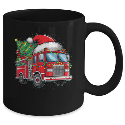 Funny Firetruck Santa Christmas Tree Lights Womens Mens Kids Mug | teecentury