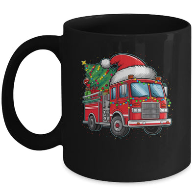 Funny Firetruck Santa Christmas Tree Lights Womens Mens Kids Mug | teecentury