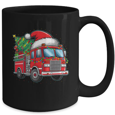 Funny Firetruck Santa Christmas Tree Lights Womens Mens Kids Mug | teecentury