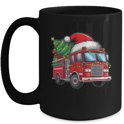 Funny Firetruck Santa Christmas Tree Lights Womens Mens Kids Mug | teecentury