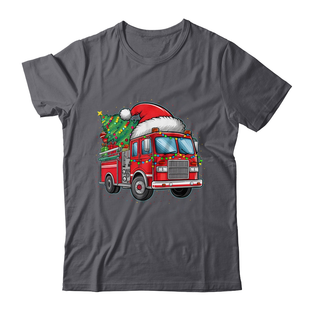 Funny Firetruck Santa Christmas Tree Lights Womens Mens Kids Shirt & Sweatshirt | teecentury