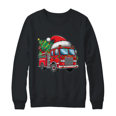 Funny Firetruck Santa Christmas Tree Lights Womens Mens Kids Shirt & Sweatshirt | teecentury