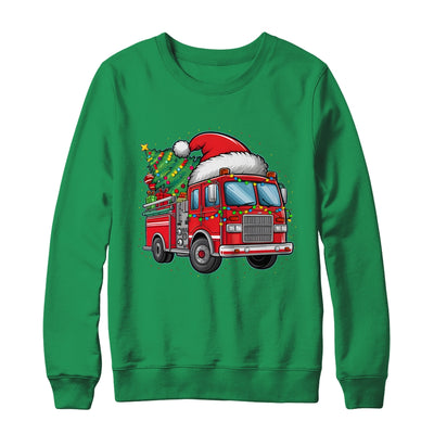 Funny Firetruck Santa Christmas Tree Lights Womens Mens Kids Shirt & Sweatshirt | teecentury