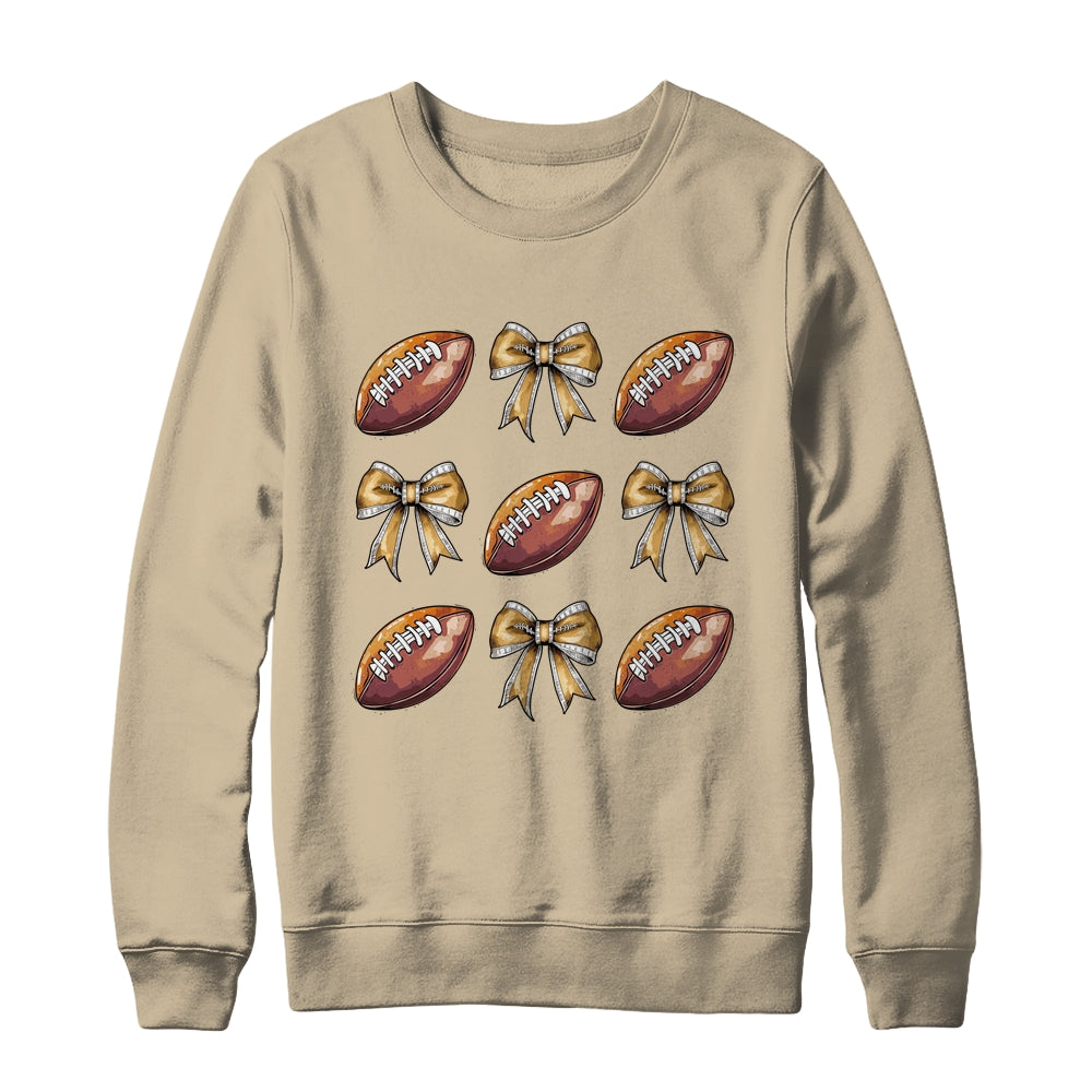 Funny Game Day Football Retro Coquette Bow Football Mama Shirt & Sweatshirt | teecentury