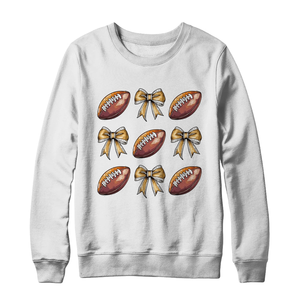 Funny Game Day Football Retro Coquette Bow Football Mama Shirt & Sweatshirt | teecentury