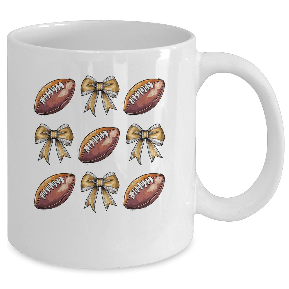 Funny Game Day Football Retro Coquette Bow Football Mama Mug | teecentury