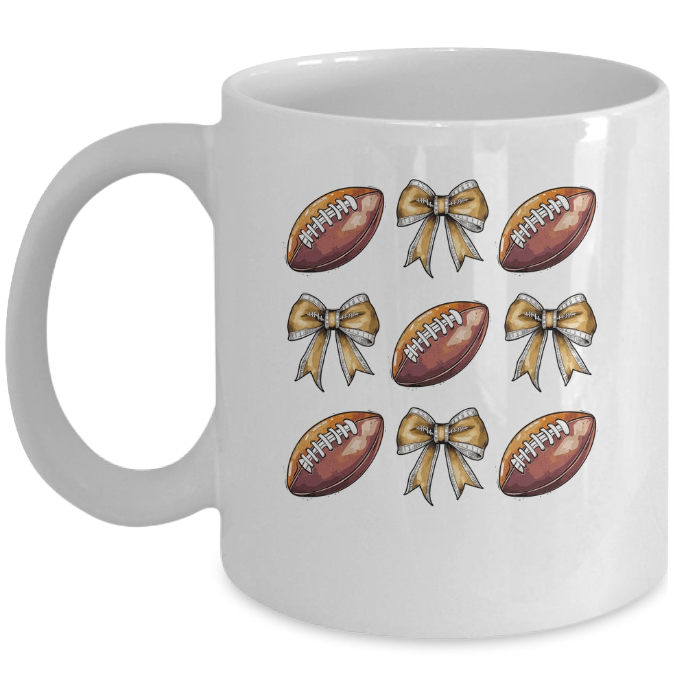 Funny Game Day Football Retro Coquette Bow Football Mama Mug | teecentury