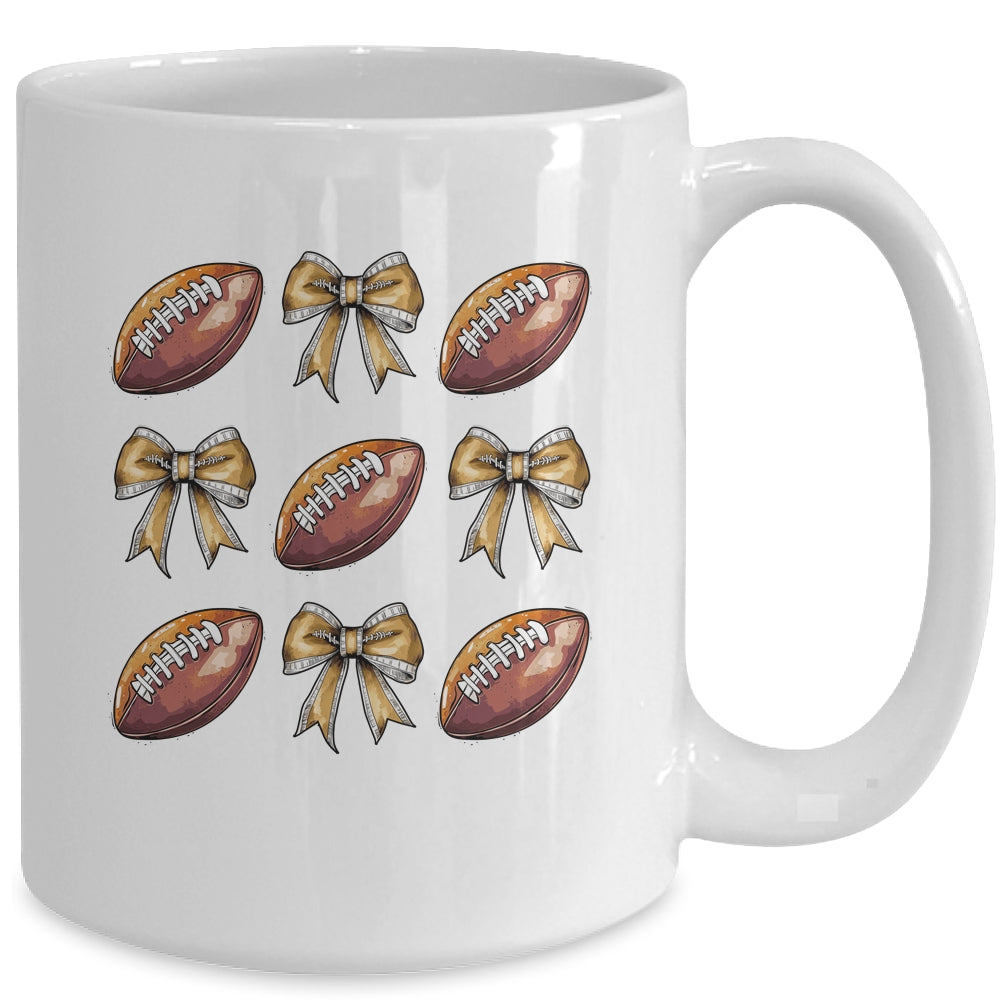Funny Game Day Football Retro Coquette Bow Football Mama Mug | teecentury
