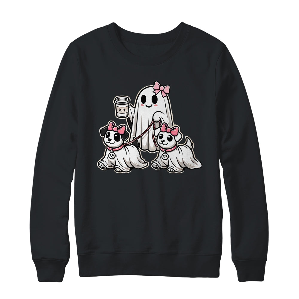 Funny Ghost Walking Dog Spooky Season Halloween Coquette Shirt & Sweatshirt | teecentury