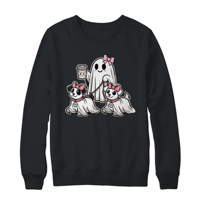 Funny Ghost Walking Dog Spooky Season Halloween Coquette Shirt & Sweatshirt | teecentury