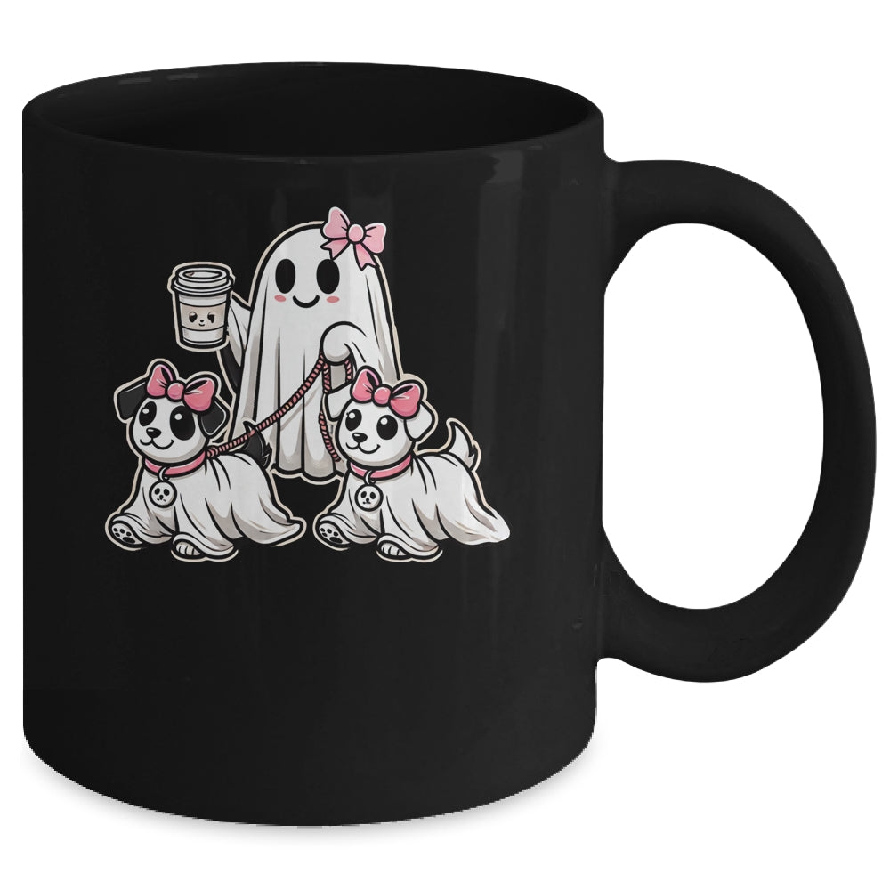 Funny Ghost Walking Dog Spooky Season Halloween Coquette Mug | teecentury