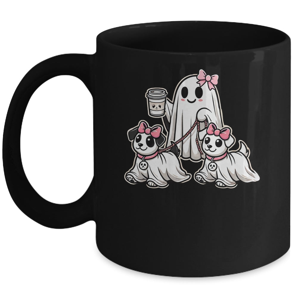 Funny Ghost Walking Dog Spooky Season Halloween Coquette Mug | teecentury