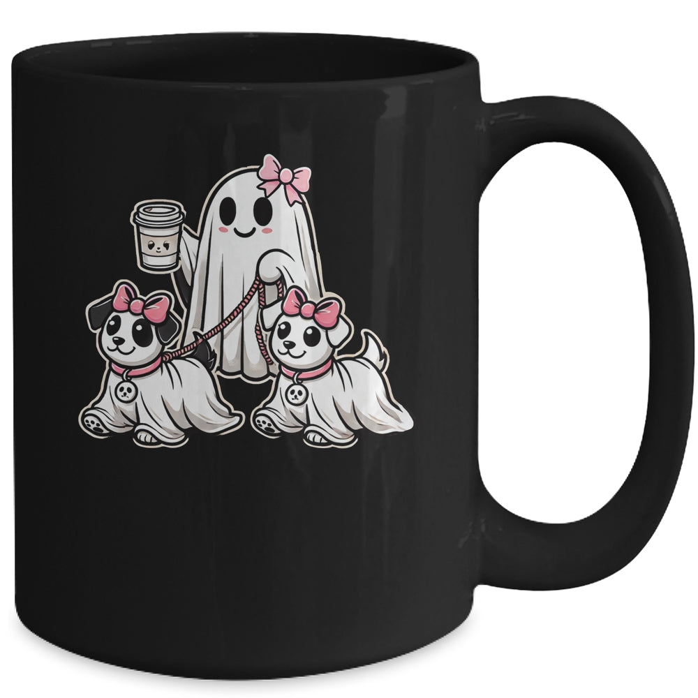 Funny Ghost Walking Dog Spooky Season Halloween Coquette Mug | teecentury
