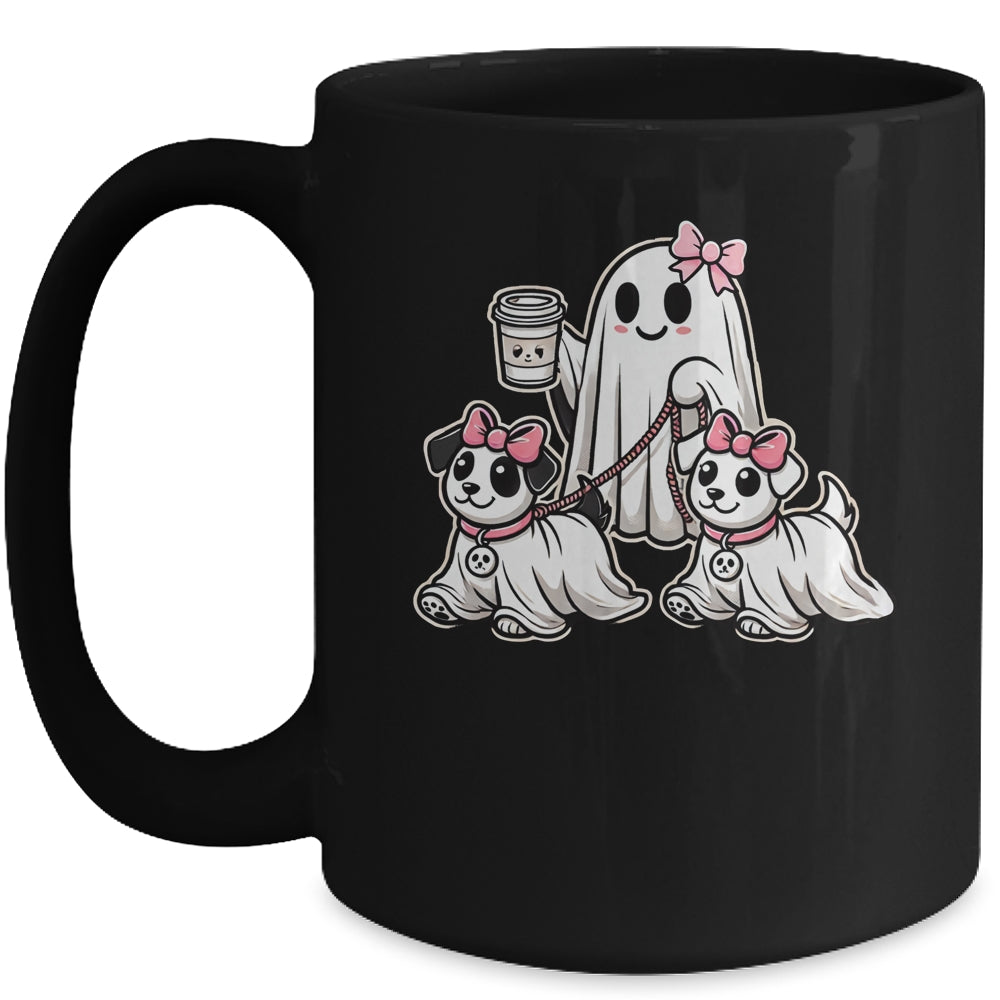 Funny Ghost Walking Dog Spooky Season Halloween Coquette Mug | teecentury