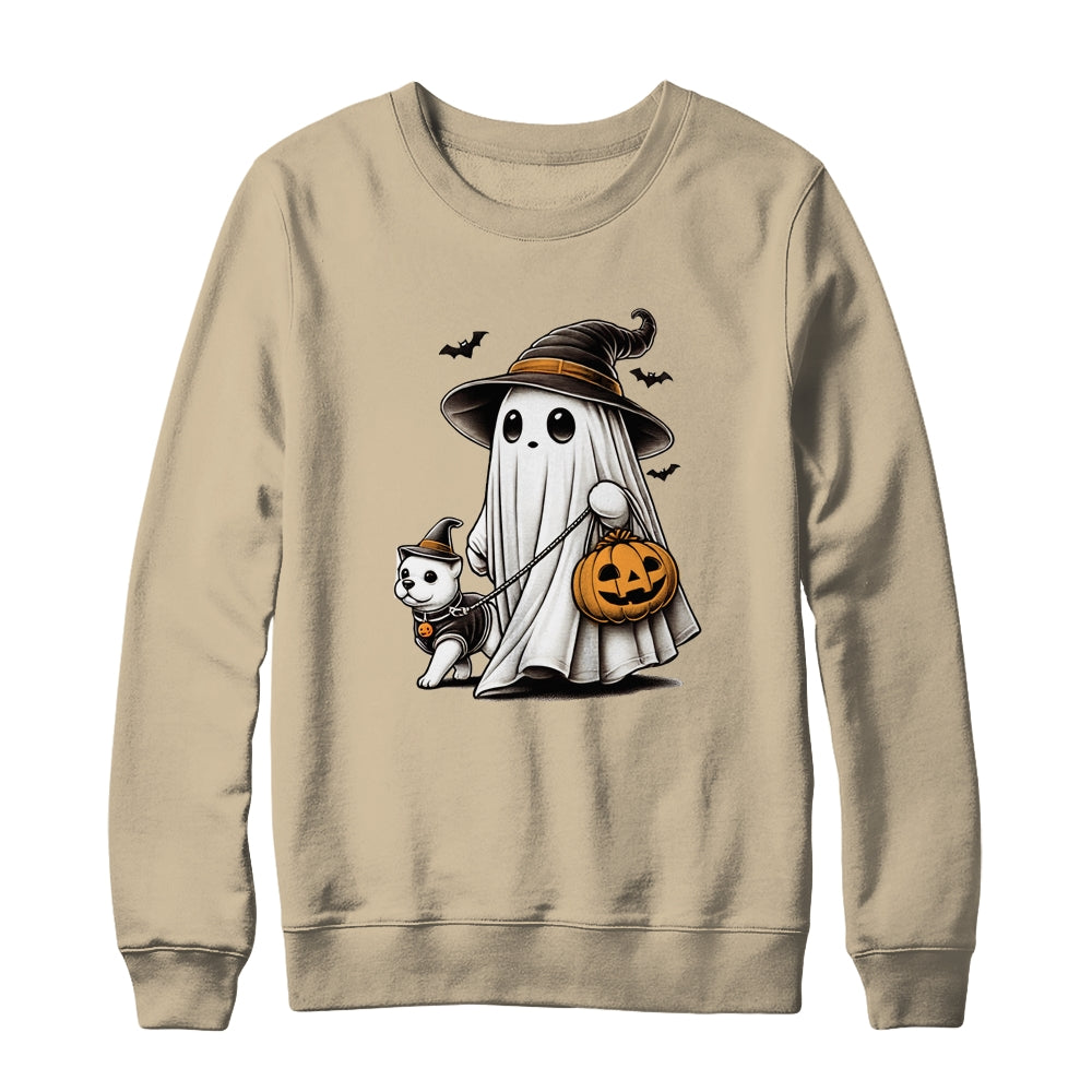 Funny Ghost Walking Dog Spooky Season Halloween Costume Shirt & Sweatshirt | teecentury