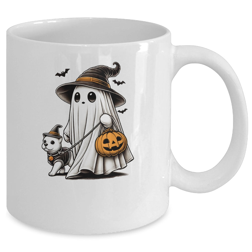 Funny Ghost Walking Dog Spooky Season Halloween Costume Mug | teecentury