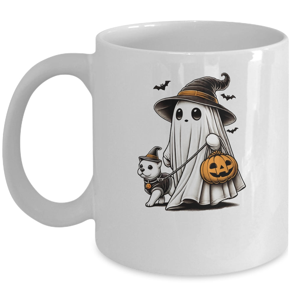 Funny Ghost Walking Dog Spooky Season Halloween Costume Mug | teecentury