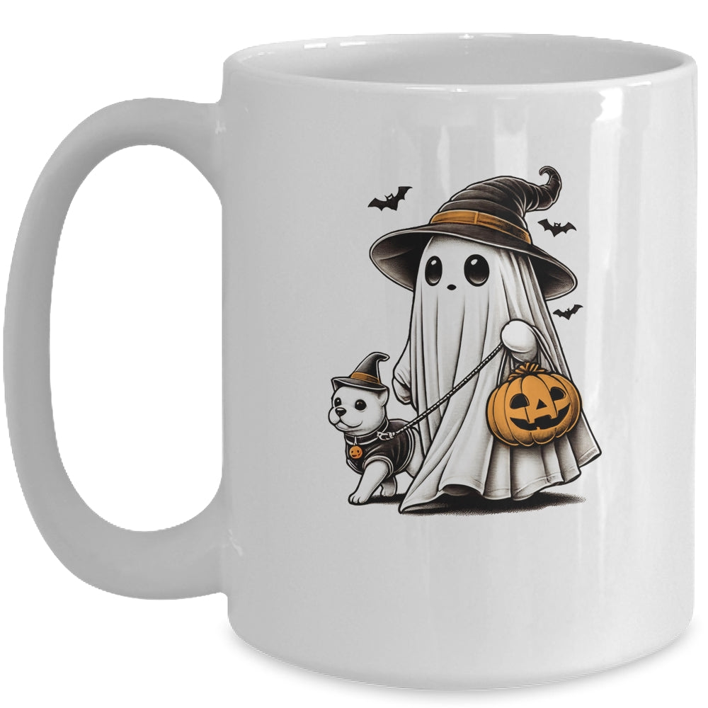Funny Ghost Walking Dog Spooky Season Halloween Costume Mug | teecentury