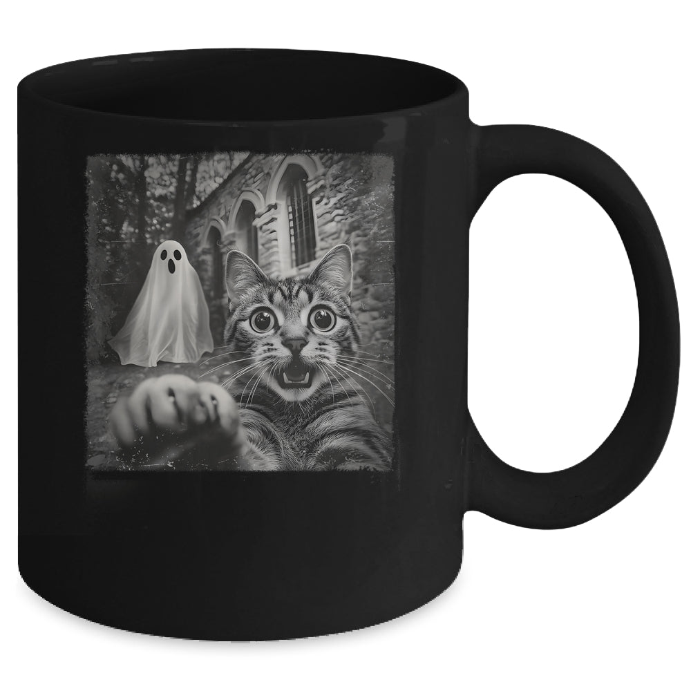 Funny Halloween Cat Selfie With Spooky Ghost Cat Lovers Mug | teecentury